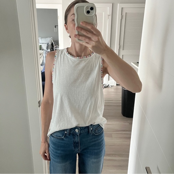 White Sleeveless Tank Top with Colorful Trim - Picture 5 of 5